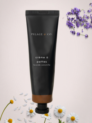 Tube de crème noir avec fleurs de lavande et camomille
